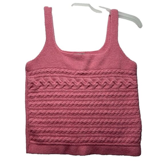 J.CREW Womens Merino Wool Alpaca Cable Knit Tank Top Sleeveless Vest Pink Sz XL - Picture 1 of 9